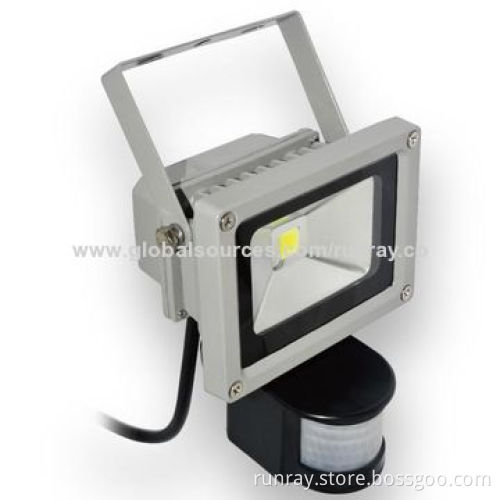 10W PIR LED Floodlight, 85-265V AC, 6-8m Sensor Range, Chili 45*45-mil Chip, 90lm/W, >0.95 PF